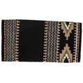Wool saddle blanket in dark black with tan stripes and star pattern