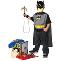 Batman-style child superhero costume kit: tunic, cape, mask, accessories set