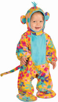 Funky monkey infant costume with hooded jumpsuit and colorful boot covers