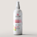 Waterless shampoo bottle with citrus scent, pump spray top, white bottle