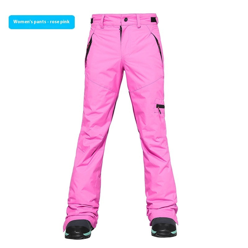 Women's ski pants in rose pink, slim fit with side pocket and zip fly