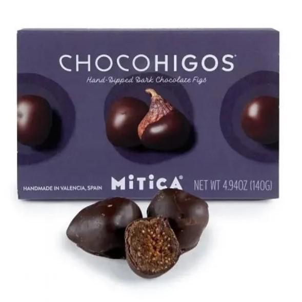 Mitica ChocoHigos hand-dipped dark chocolate figs with cocoa coating