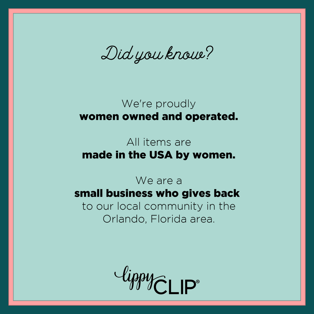LippyCLIP® info card about ownership and made in the USA by women