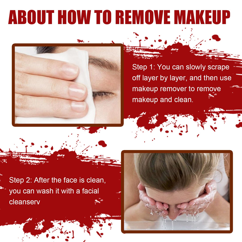Halloween makeup kit showing removal of fake scar water wound makeup from face