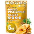 Dried pineapple slices, golden rings with center holes in a resealable 6 oz bag