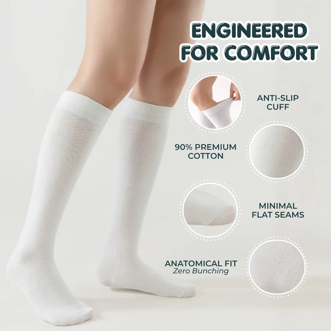 Cream white crew socks with cushioned knit and smooth flat seams