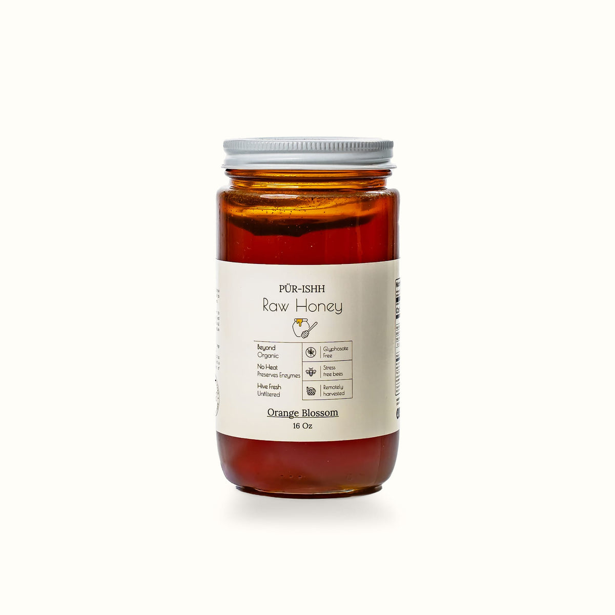 Orange blossom raw honey jar, 16 oz, front label