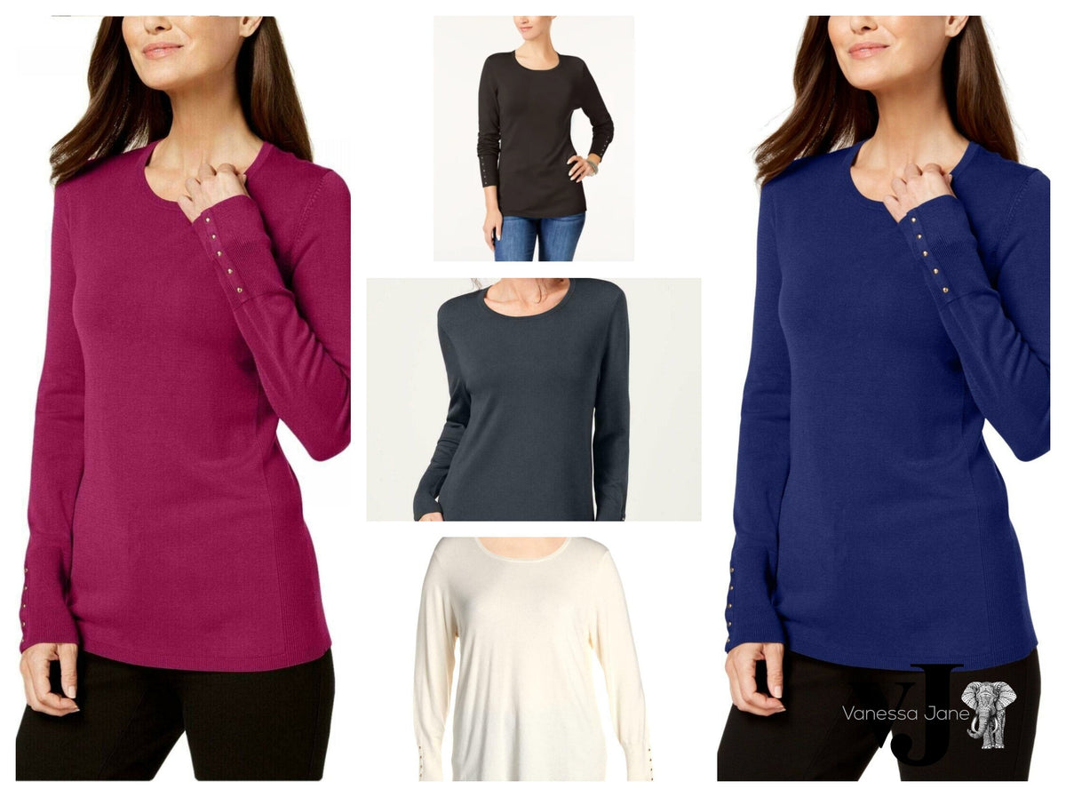 Women’s studded-cuff henley sweater, long sleeve, plum/burgundy knit