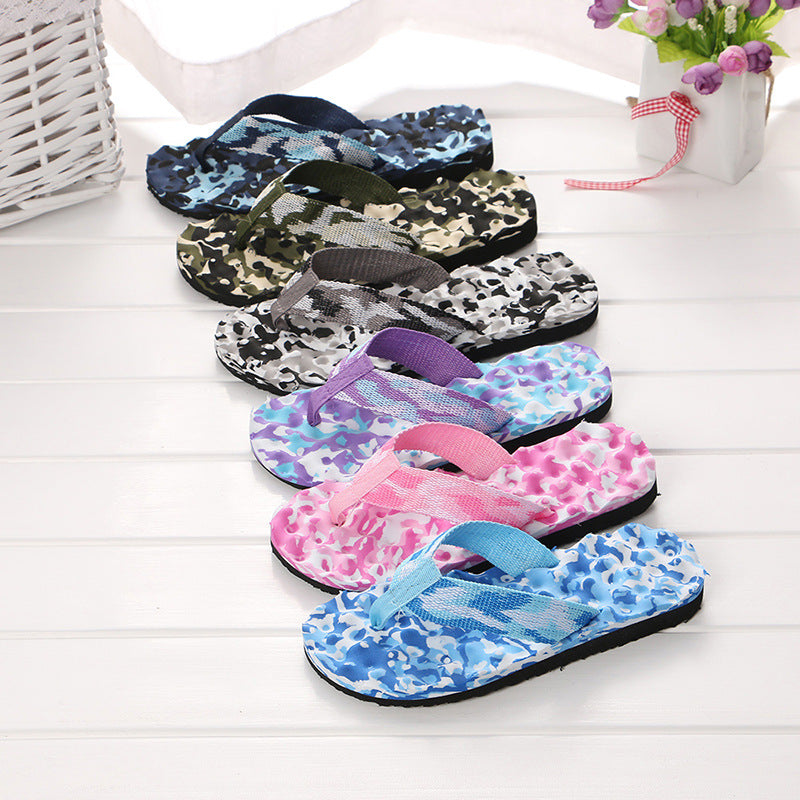 Camo-print platform thong flip-flops set with multiple strap colors