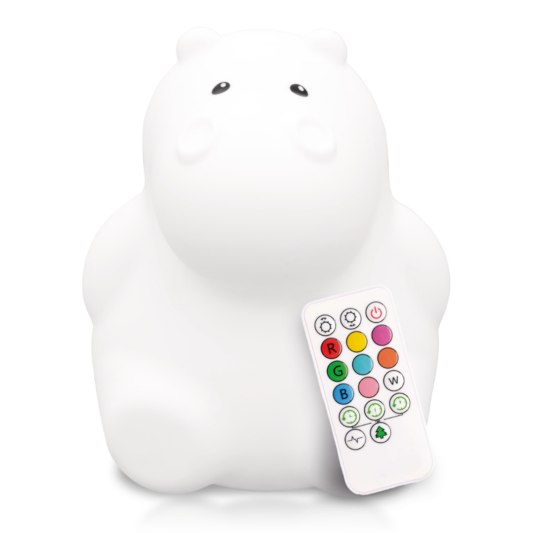 LumiPets Honey hippo touch night light with remote control showing color buttons