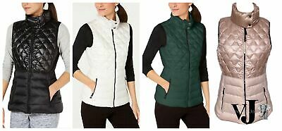 Calvin Klein women's quilted puffer vests: black, white, dark green, blush pink.