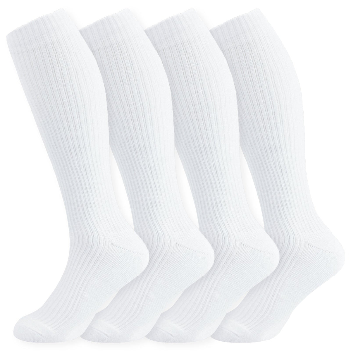 Set of white closed-toe compression socks, ribbed legs and cushioned toes