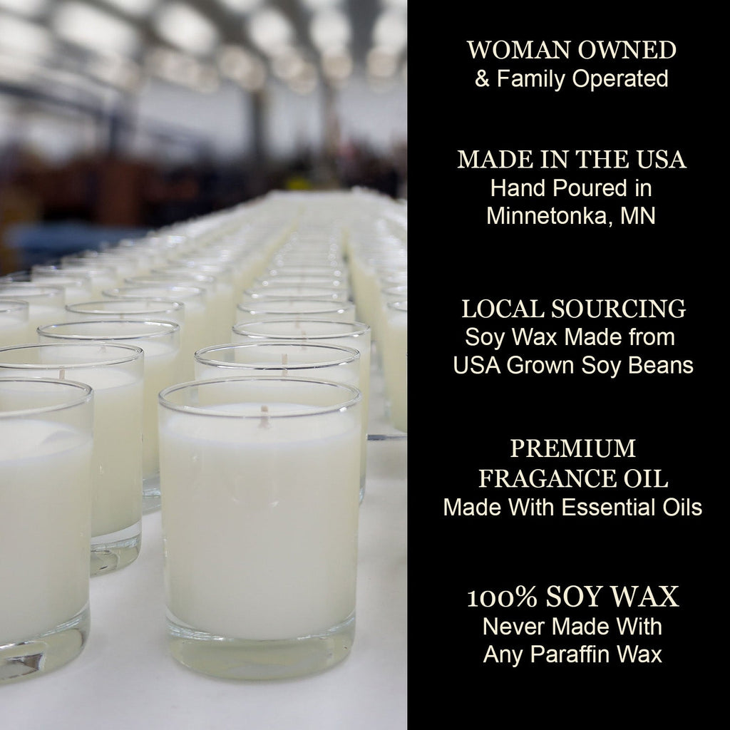 Cream wax soy candles in clear glass jars with visible wicks