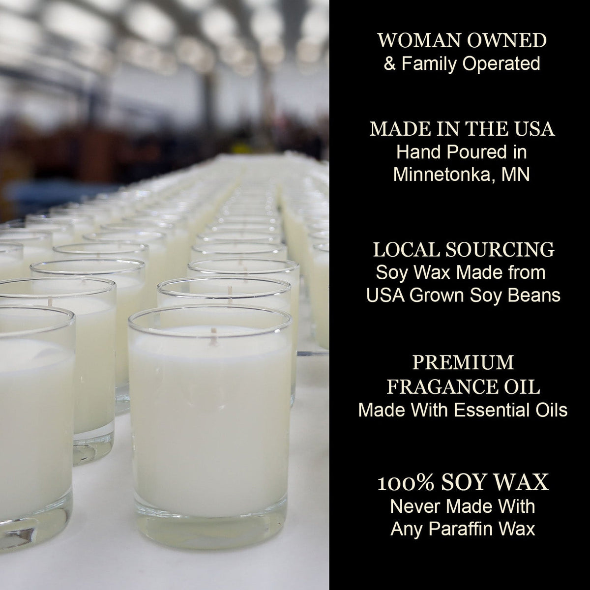 Cream wax soy candles in clear glass jars with visible wicks