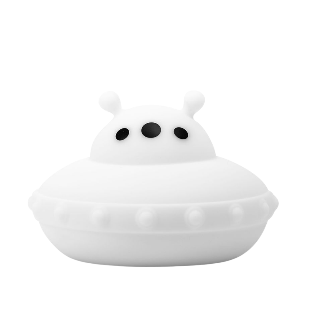 White UFO touch night light with three round light bumps and two antenna nubs