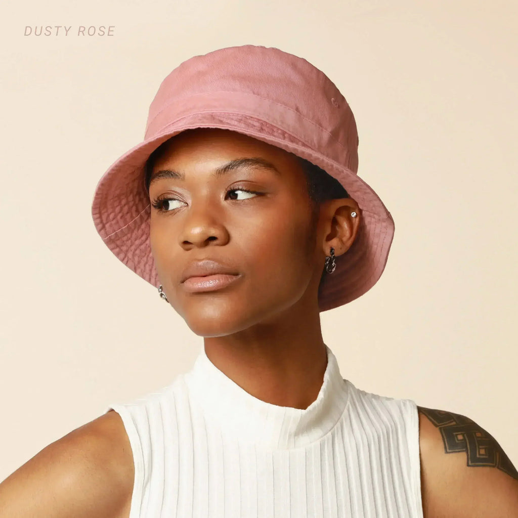Washed cotton bucket hat with moldable brim, dusty rose pink