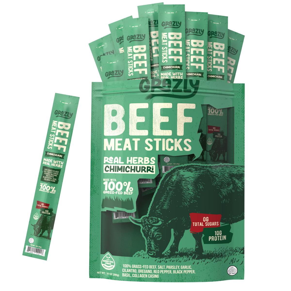 Chimichurri beef meat sticks multipack bag with individual stick packs