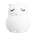 White owl touch night light with closed-eye lashes and soft rounded body