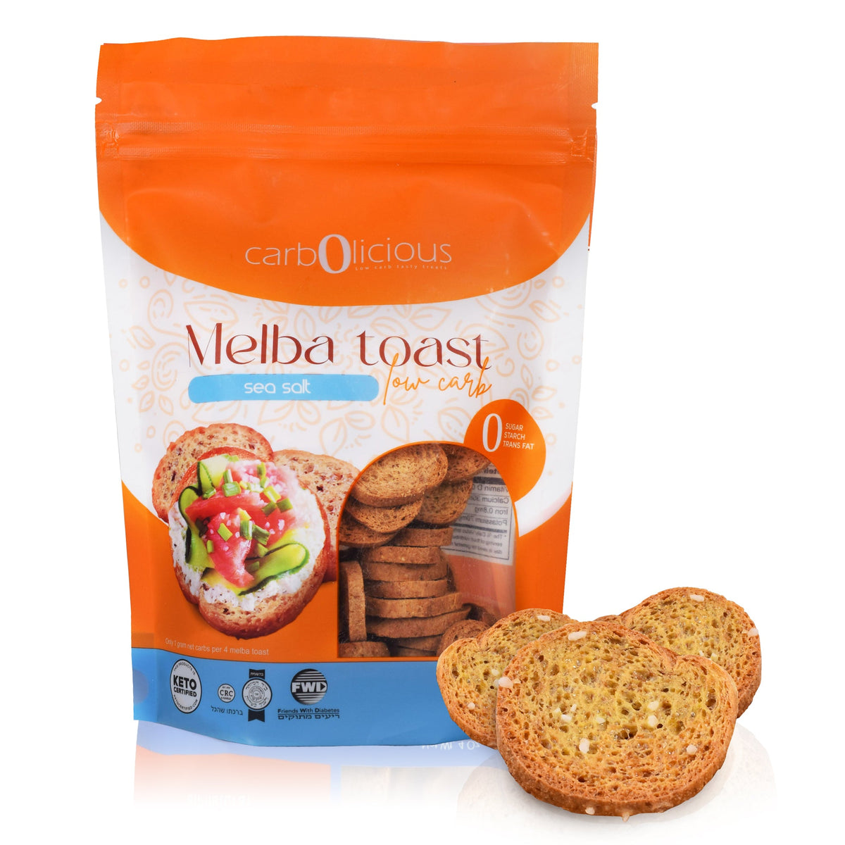 Carbolicious Melba Toast Low-Carb Sugar Free (Sea Salt), 4oz - 1 Pack. Only 1 Carb for 8 Slices!