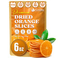 Bag of dried orange slices showing 6 oz package with orange slices and leaves