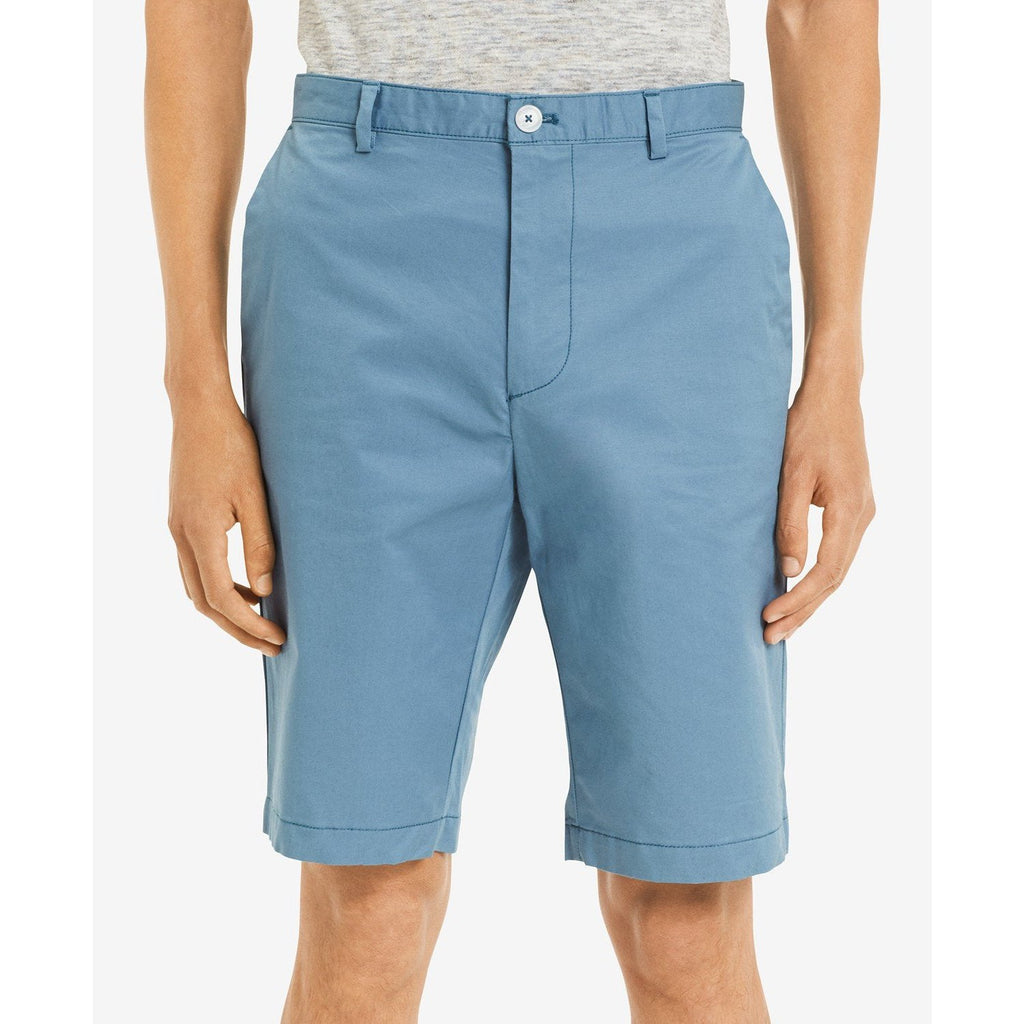 Calvin Klein men's stretch shorts, blue, front close-up with belt loops