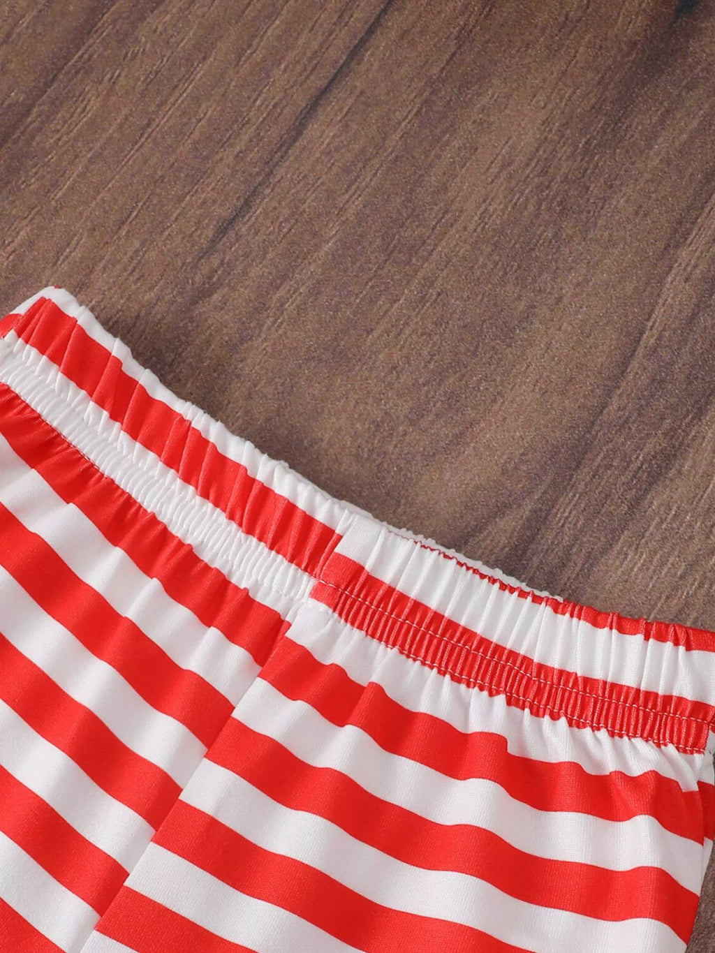 Children's Christmas ruffle-trim set: red-and-white striped elastic waistband