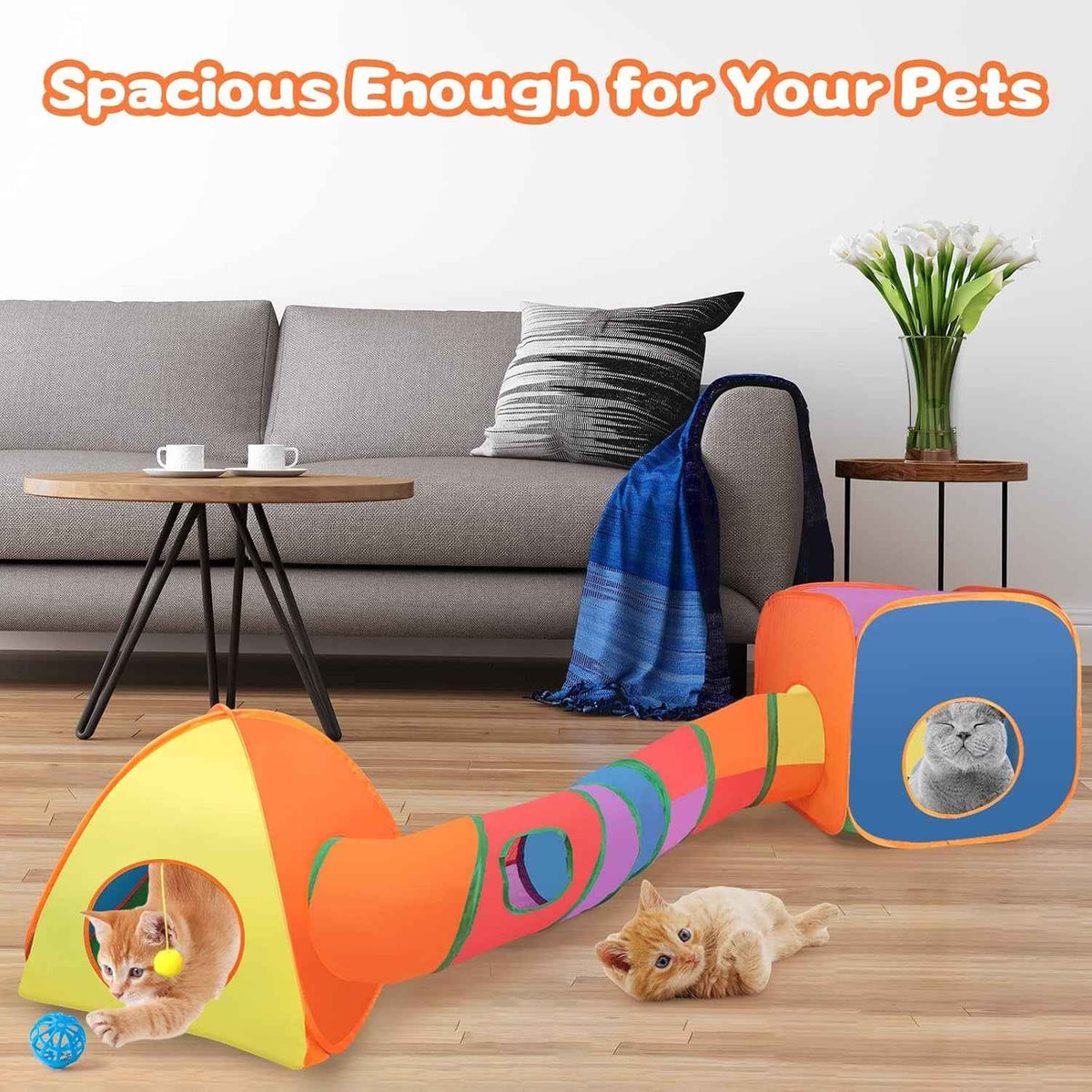 Rainbow pet play set with cube, tent, and connecting tunnel