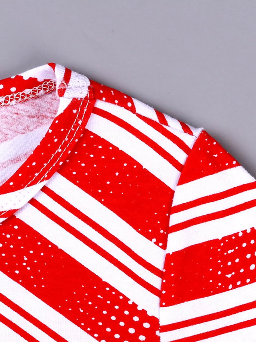 Red-and-white striped long-sleeve top neckline with white trim