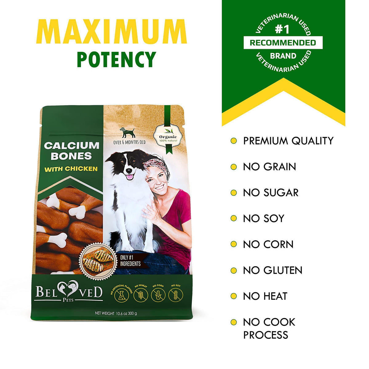 Beloved Pets calcium bones with chicken in pouch with maximum potency and no-grain list