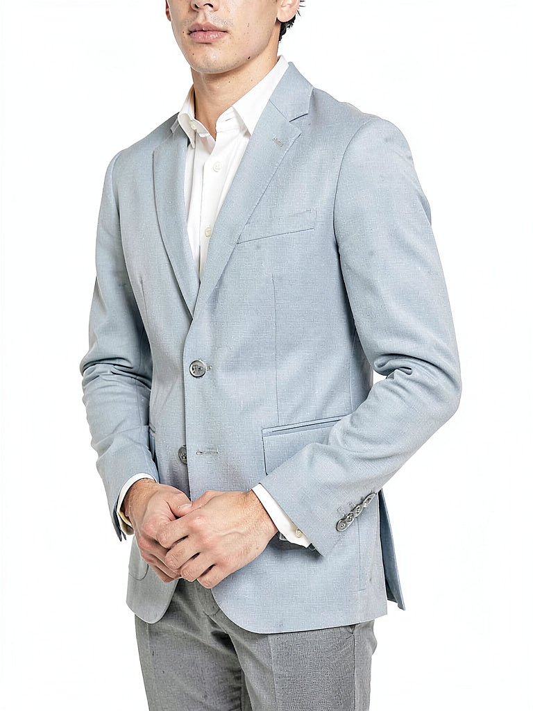 Calvin Klein light gray stretch suit jacket with flap pocket and cuff buttons