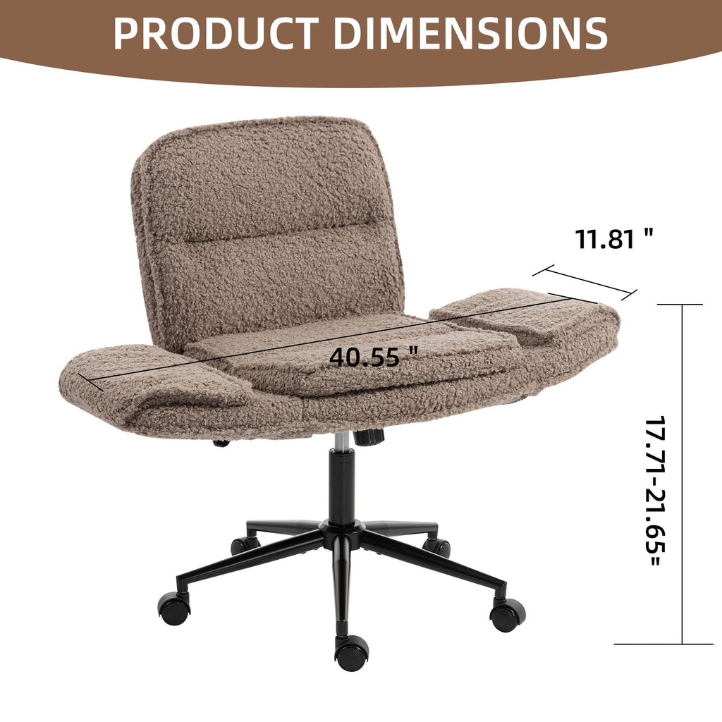 Dark brown fabric office chair with high back, cushioned seat, armrests, and casters