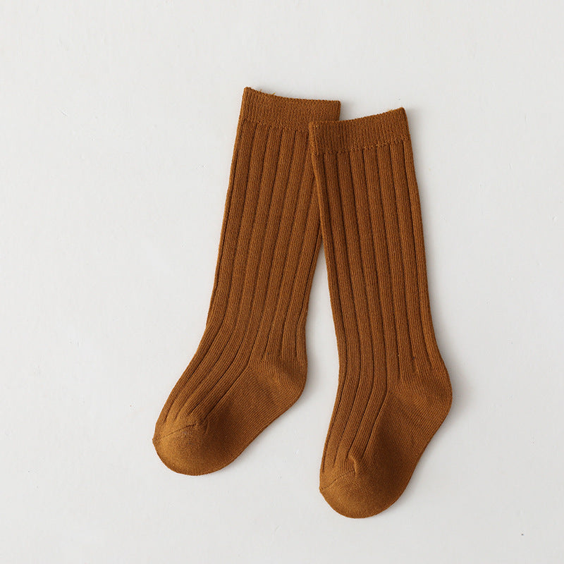 Baby ribbed crew socks, camel brown, middle-long length, pair view