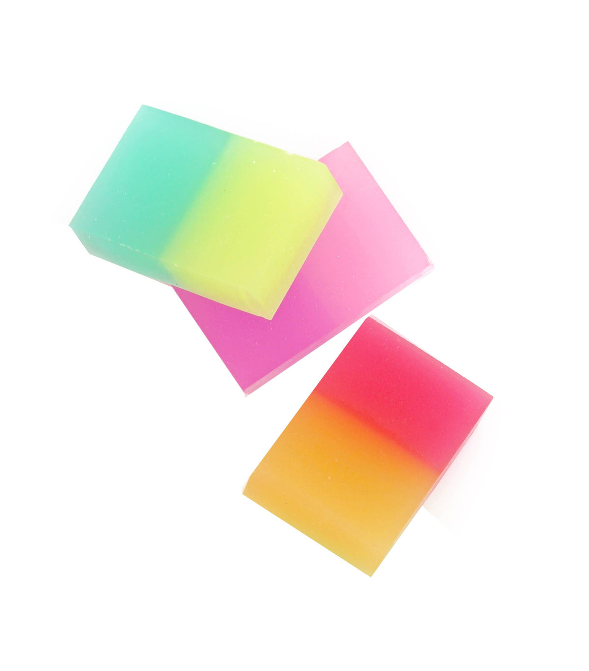 Jelly-scented erasers in pastel blocks: green, yellow, pink, and orange