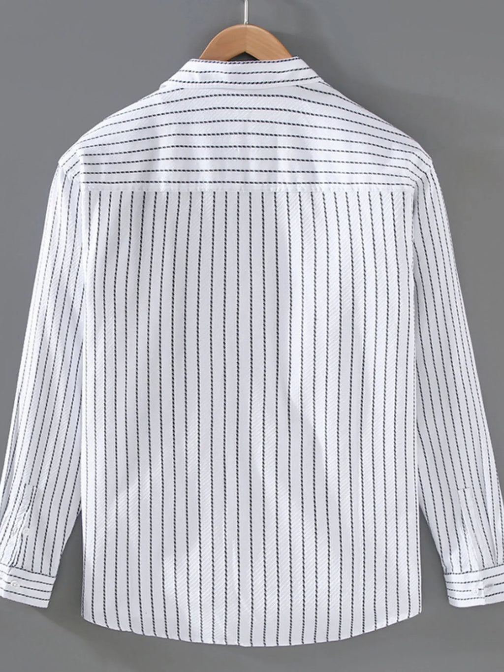 White striped long-sleeve shirt back view with button-down collar