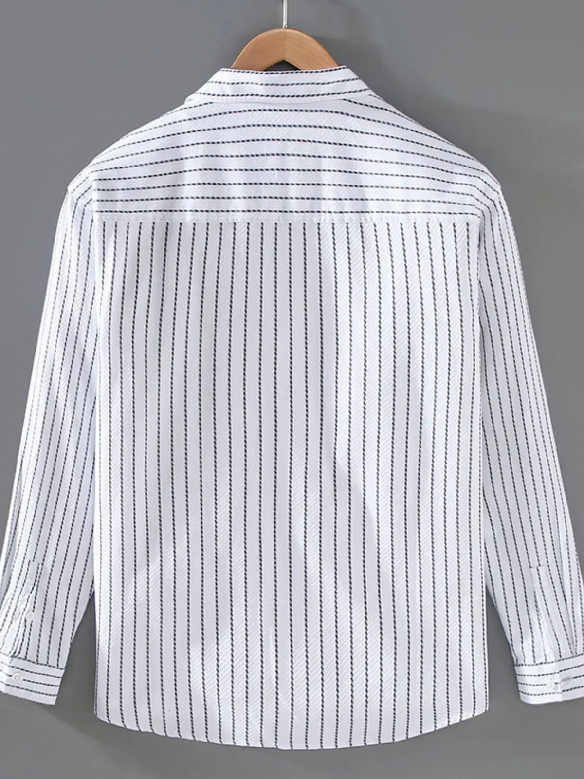 White striped long-sleeve shirt back view with button-down collar