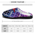 Cotton slippers with purple and blue abstract logo print, white lining, black sole