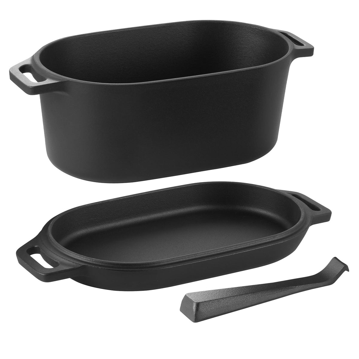 Black enameled cast iron Dutch oven with dual side handles and lid, 3.5 qt