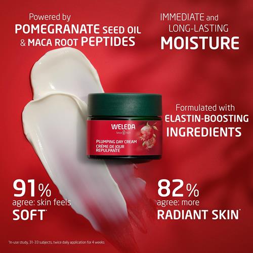 Weleda plumping day cream jar with visible white cream dollops