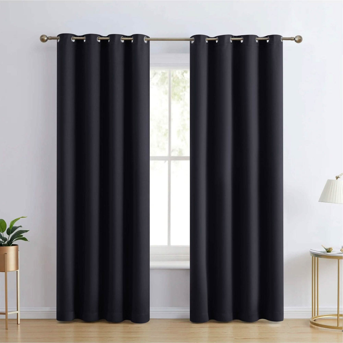 Black thermal blackout curtain pair with grommet top, dark panels