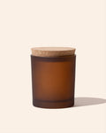 Frosted amber 7oz candle vessel with round cork lid