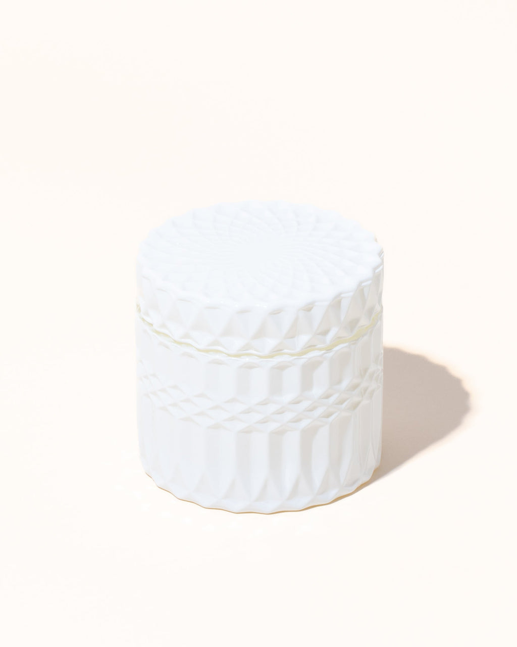 7oz posh™ candle vessel with lid, opaque white faceted glass