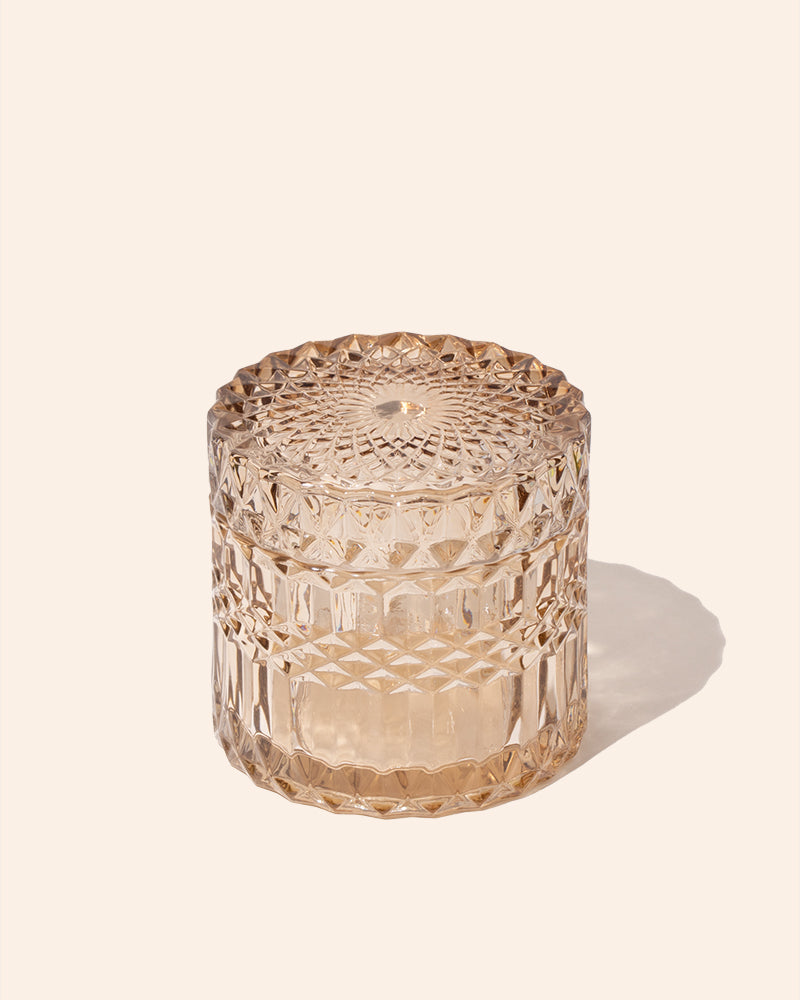 7oz posh™ candle vessel with lid, translucent champagne faceted glass