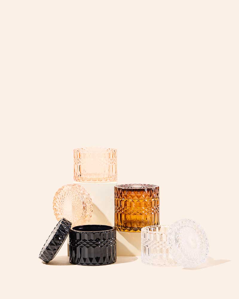 7oz posh™ candle vessel set with lid, assorted translucent glass finishes