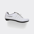 White road cycling shoe with lace-up closure and black logo details