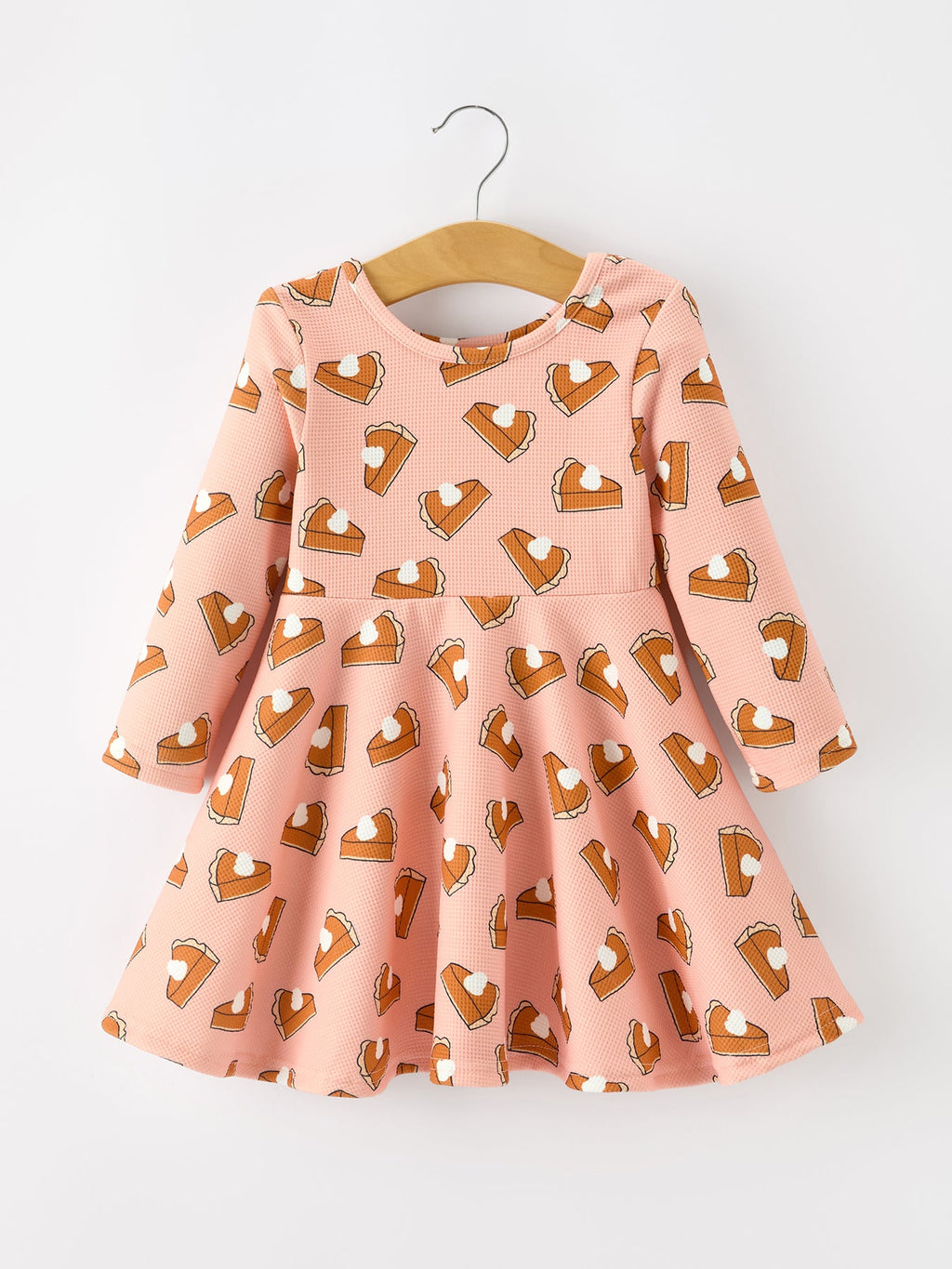 Girls pink long-sleeve pumpkin pie print twirl dress