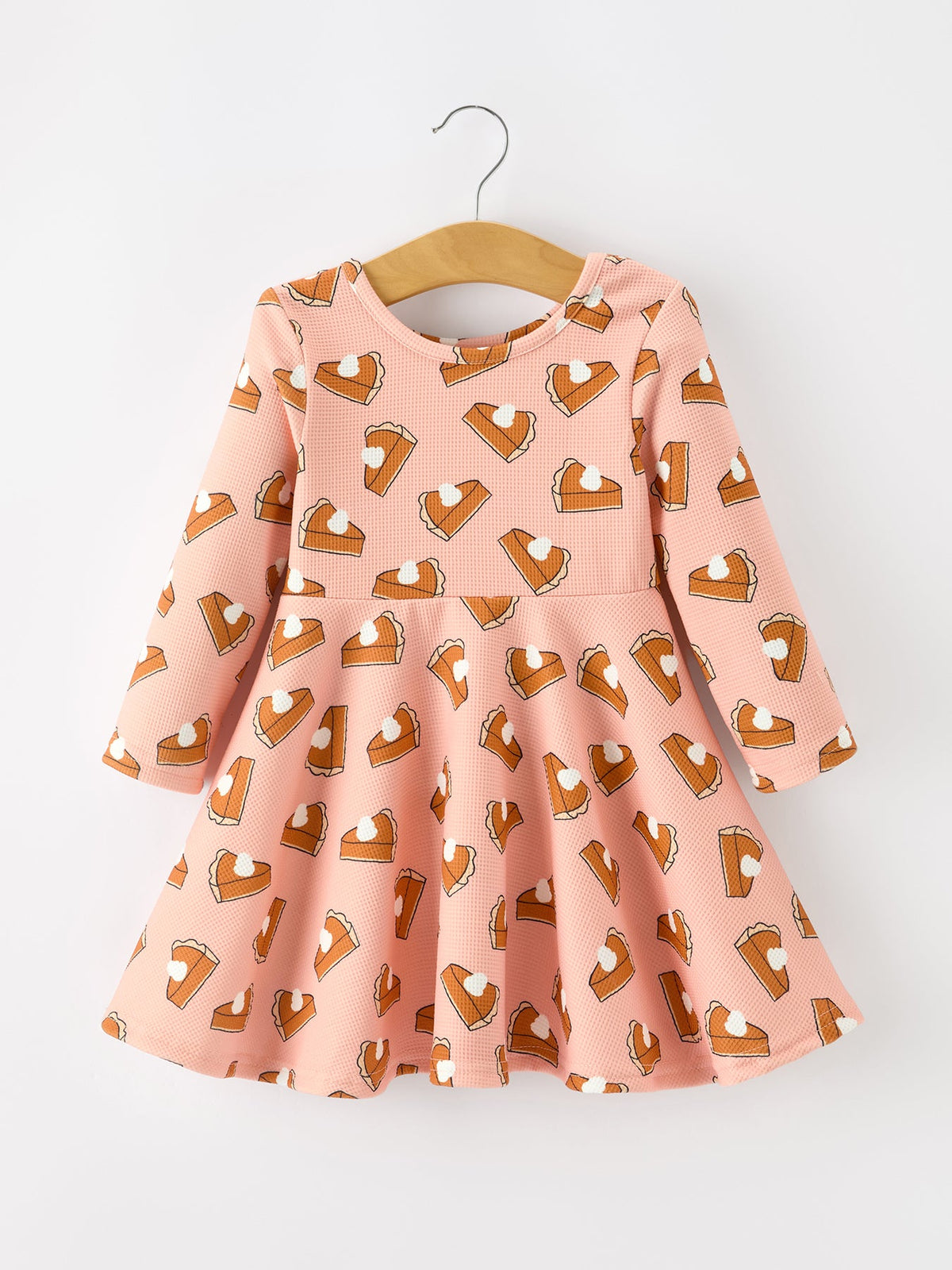 Girls pink long-sleeve pumpkin pie print twirl dress