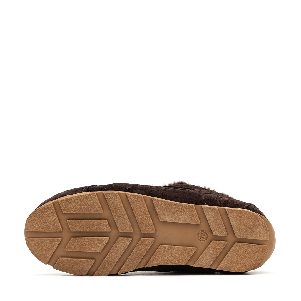 Brown rubber outsole with tread pattern and tan sidewall