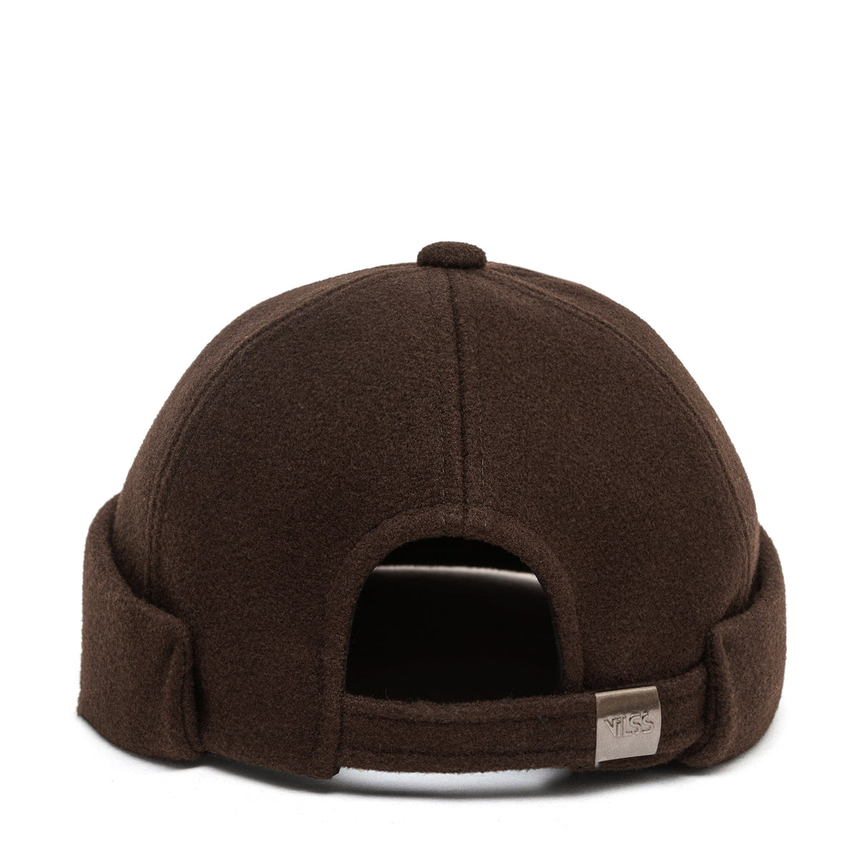 Chocolate-brown Docker cap with curved crown and folded front brim