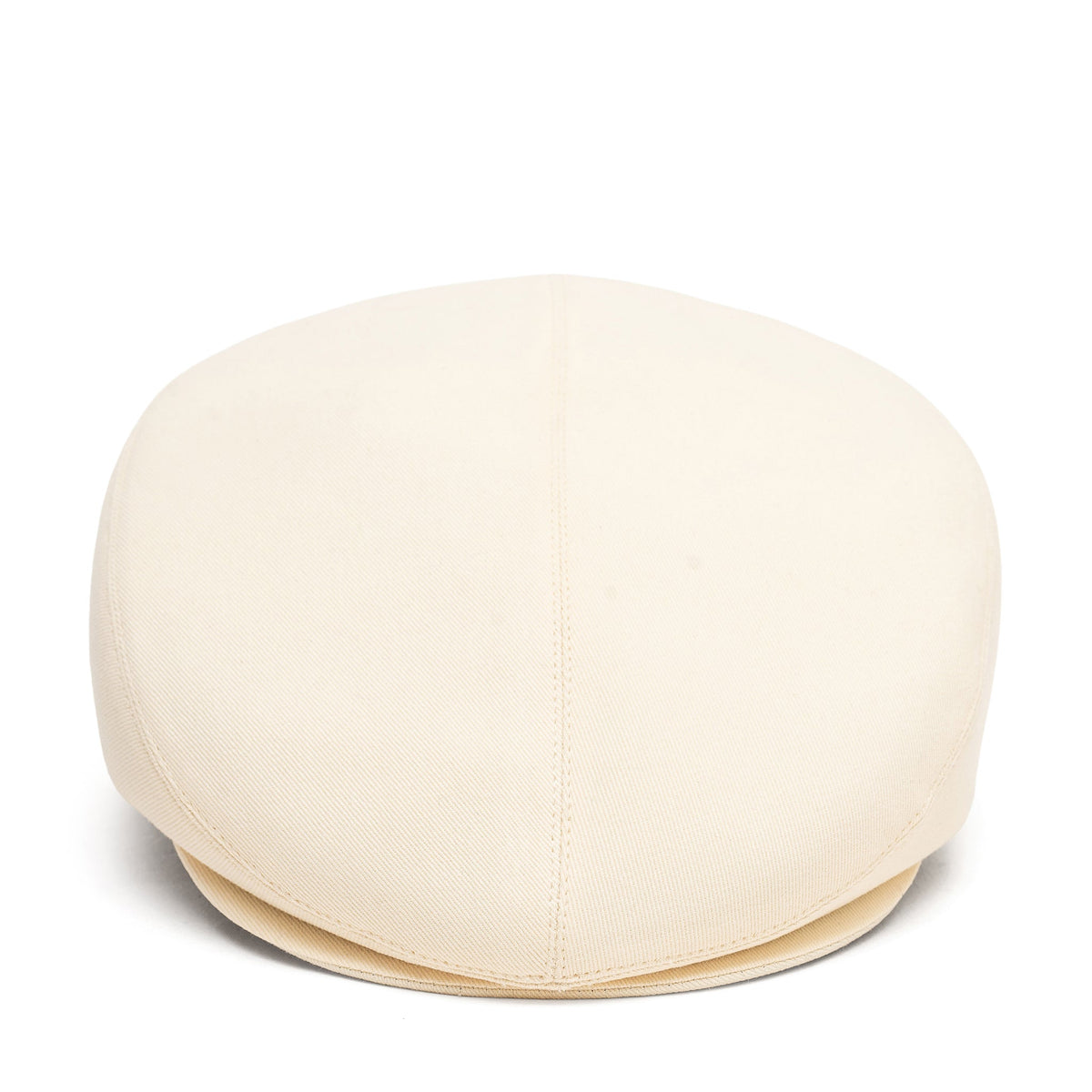 Ivory cotton ivy cap hat, back view with central seam and curved brim