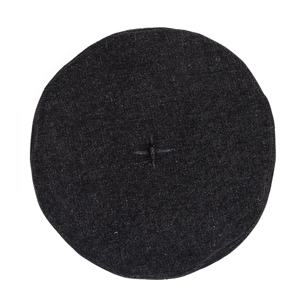 Black beret hat viewed from above with small center top tab
